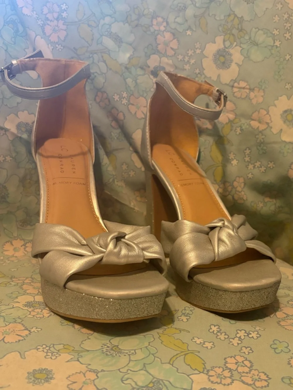 Lauren Conrad Memory Foam Silver Knot Front Platform Sandals